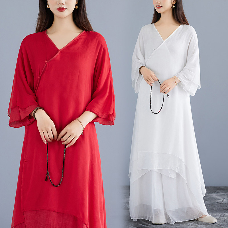 实拍 2025禅舞服装女套装中国风禅意仙女连衣裙茶服禅服2件套