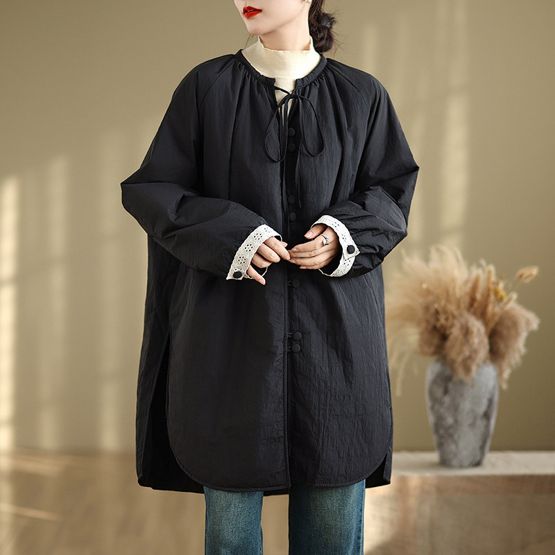 实拍冬装新款新复古风夹棉外套大码女装中长款棉衣棉服