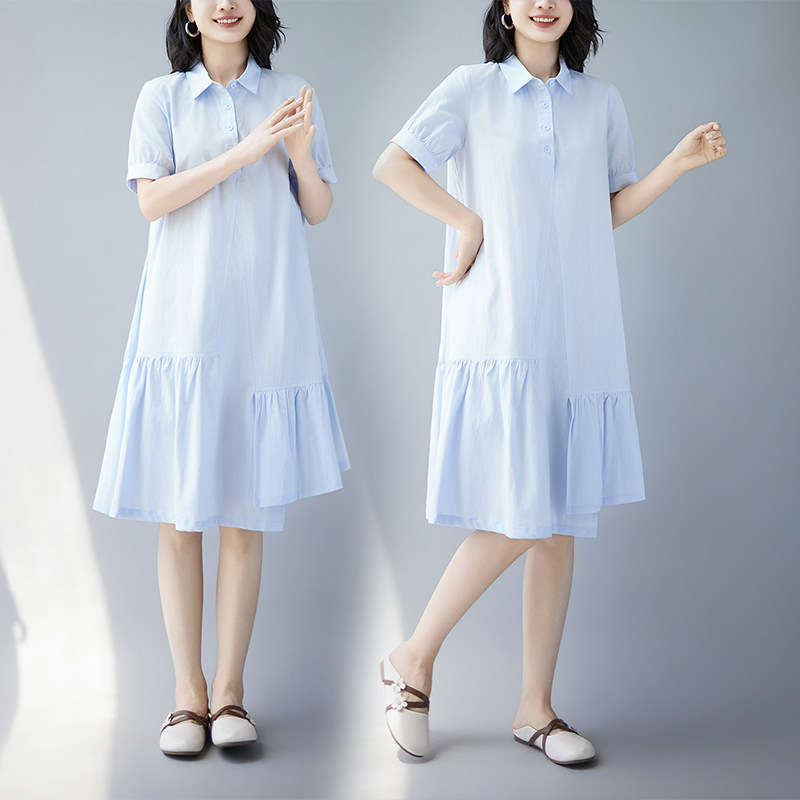 实拍韩版连衣裙夏款2025新款翻领时尚休闲大码中长款纯棉衬衫裙子