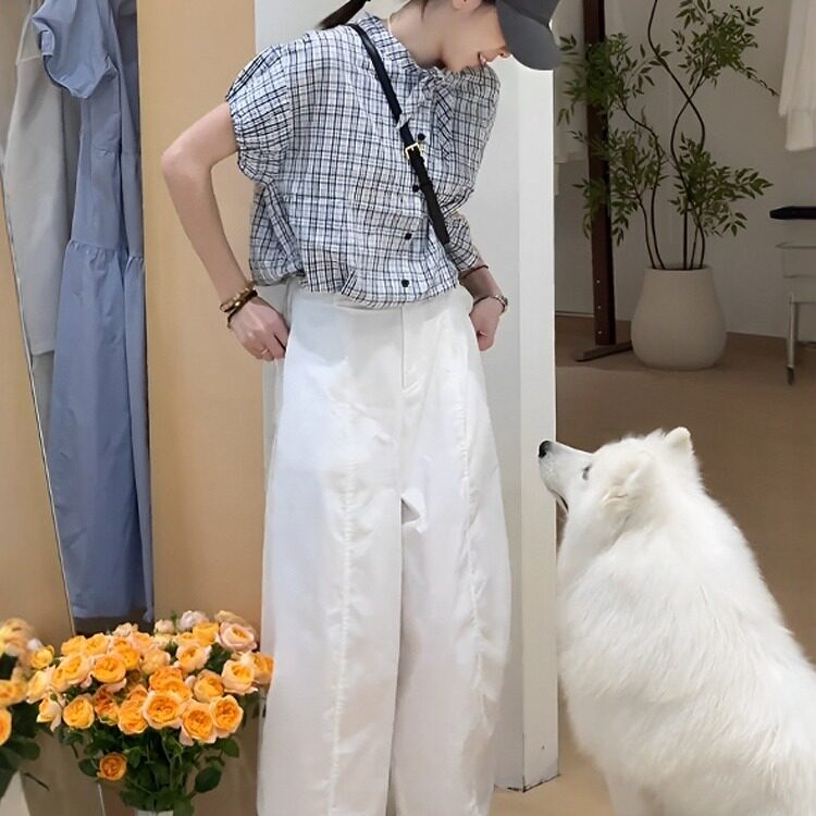 2026超火减龄花苞短袖衬衫女夏季韩系巨好看的复古格子小衫上衣薄