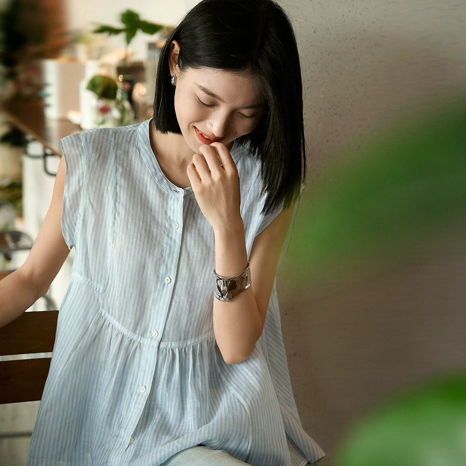 有货森系小飞袖娃娃衫轻薄棉麻法式宽松无袖上衣女