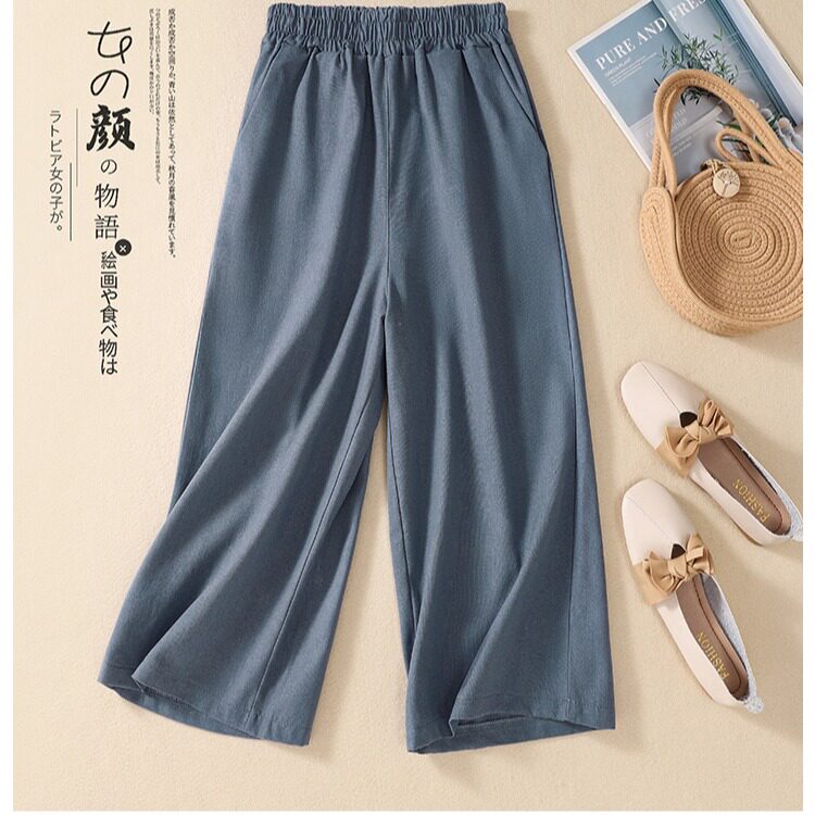 实拍夏季新款棉麻阔腿七分裤子复古文艺宽松高腰棉麻直筒休闲裤