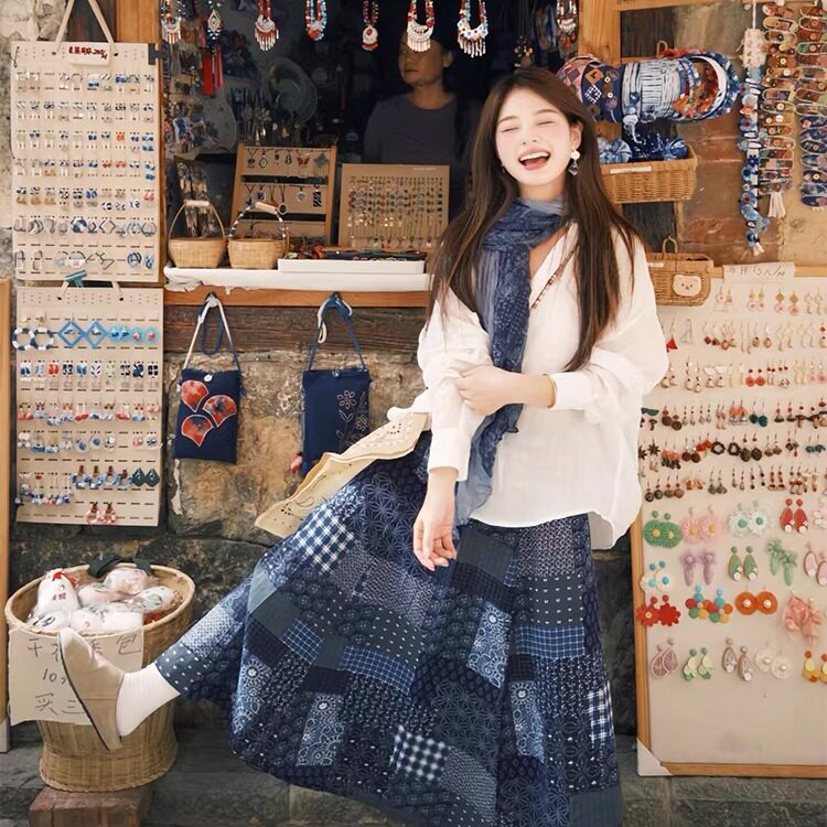 新疆旅游穿搭小个子日系慵懒风套装印花半身裙女春夏
