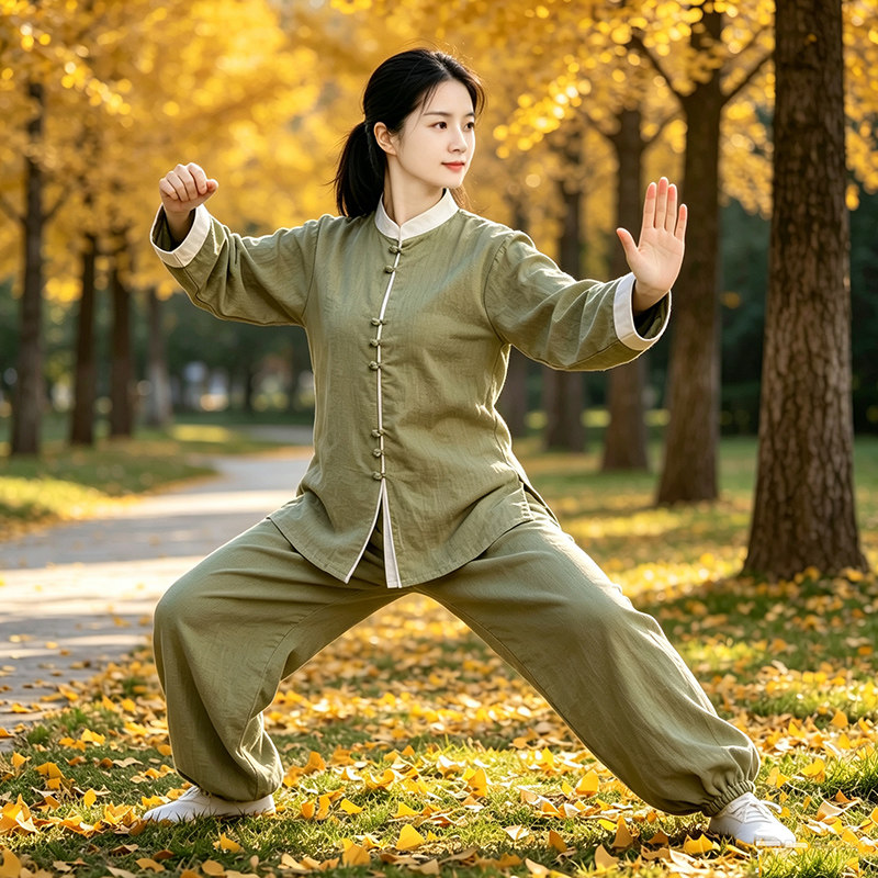 实拍 太极服套装高端改良八段锦练功服瑜伽禅意居士服两件套