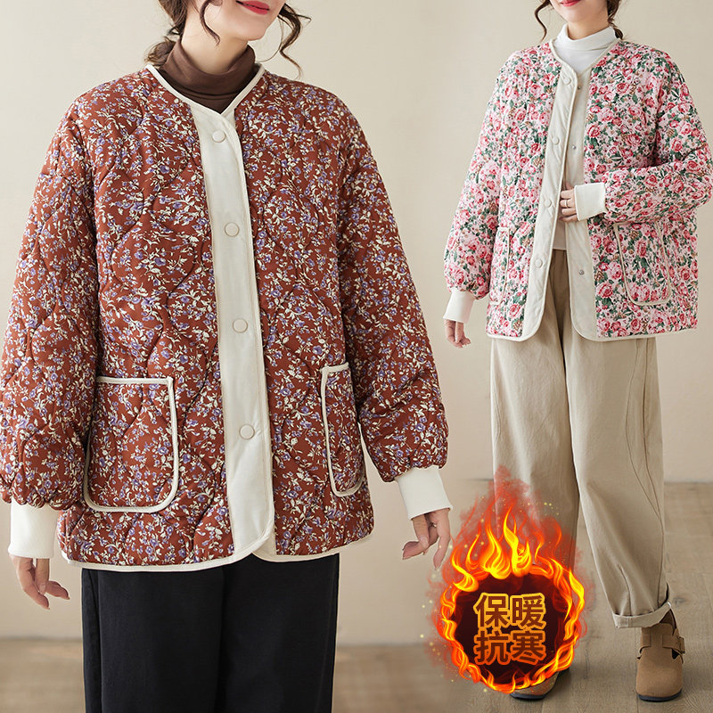 2026新款轻薄小众复古葫芦纹碎花棉服法式宫廷宽松大码棉衣外套女