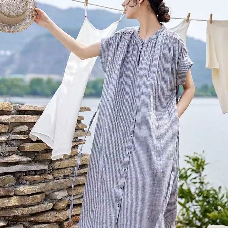 法式亚麻小个子通勤中长款茶歇裙2026夏季轻熟风高级感连衣裙女