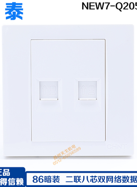 正泰86型 双网口面板 NEW7-Q20500A二联电脑 八芯双网络数据插座