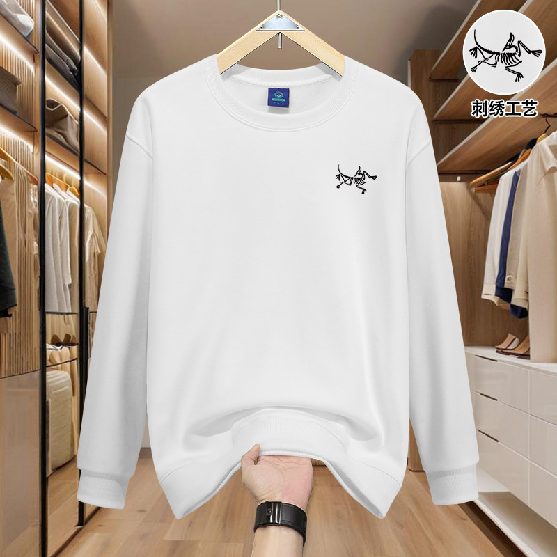 圆领卫衣男装秋冬季加绒加厚百搭潮牌字母刺绣鸟款学生上衣服外套