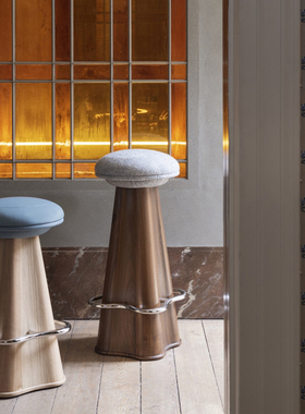 璞风家具北欧实木吧椅家用岛台餐椅法式复古中古吧台高脚椅子吧凳