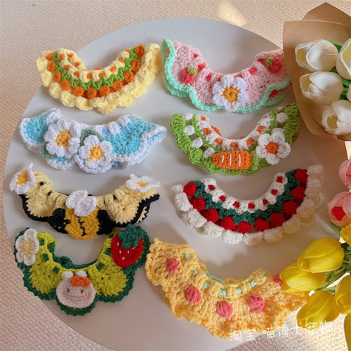 手工毛线编织宠物项圈围嘴口水巾