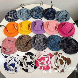 猫咪夏季防晒帽德文牛仔奶牛漏耳朵遮阳帽宠物渔夫帽子小狗狗头套
