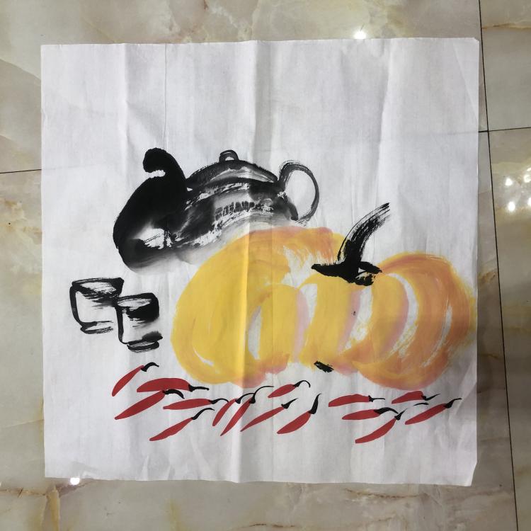丰收图三尺斗方南瓜写意花鸟国画玄关来财字画客厅办公室装画