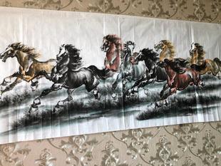 马到成功字画彩马八骏图小六尺半手绘写意走兽国画客厅办公室装饰