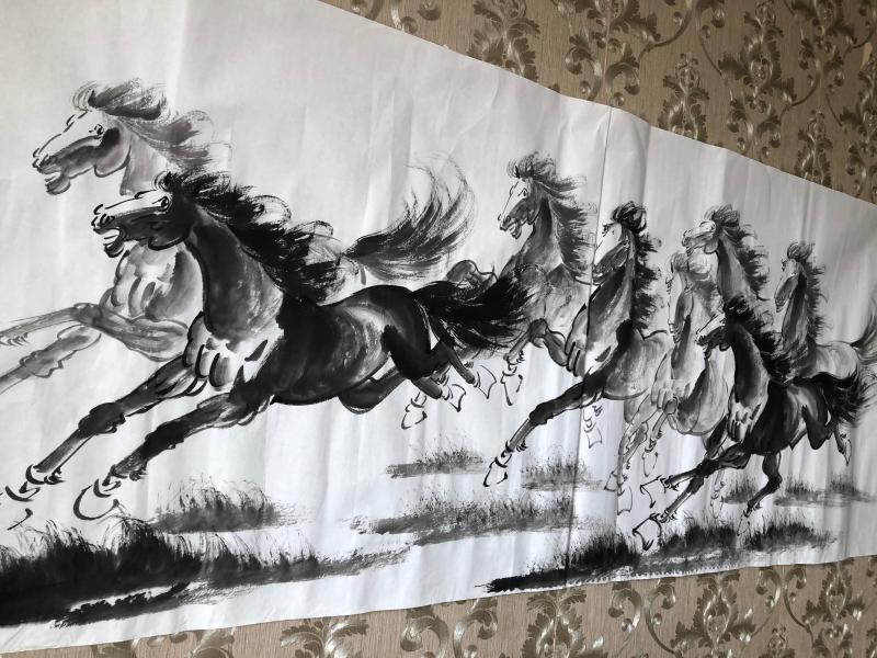 八骏图纯手绘墨马小六尺马到成功国画走兽字画客厅办公室装饰