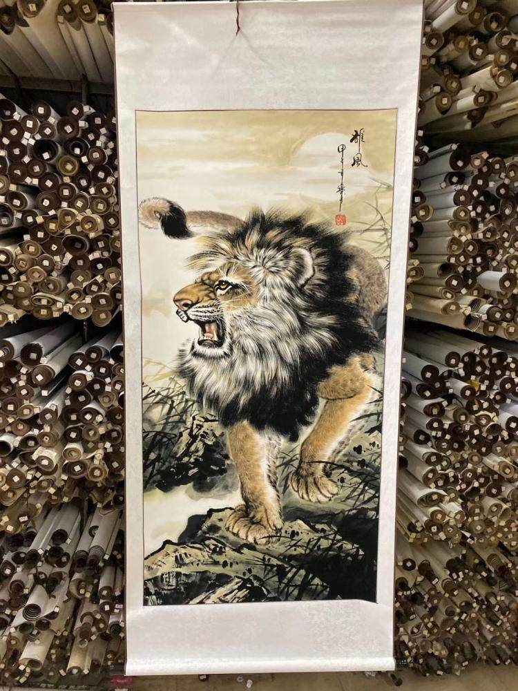 狮子雄风雄狮工笔走兽国画来财霸气猛兽字画客厅中堂办公室装饰画