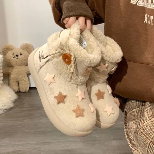 加绒保暖短筒棉鞋子皮毛一体