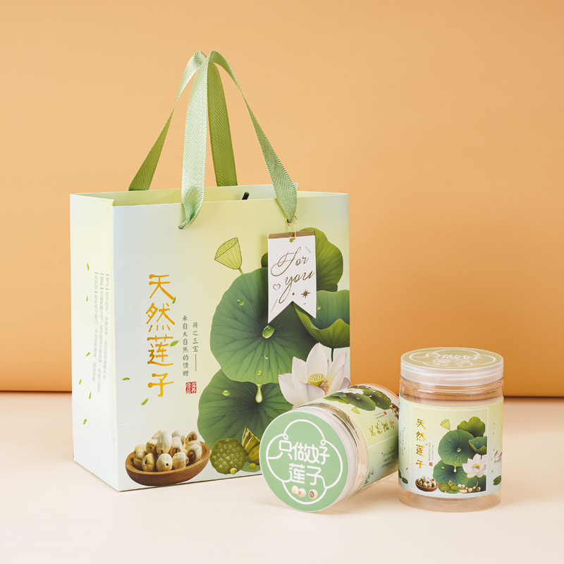 新款高档烫金袋天然莲子礼品袋子两瓶手提袋套装特产伴手礼袋包邮