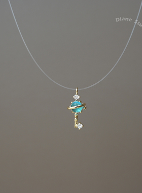 蓝色星球钥匙轻奢高级鱼线项链女