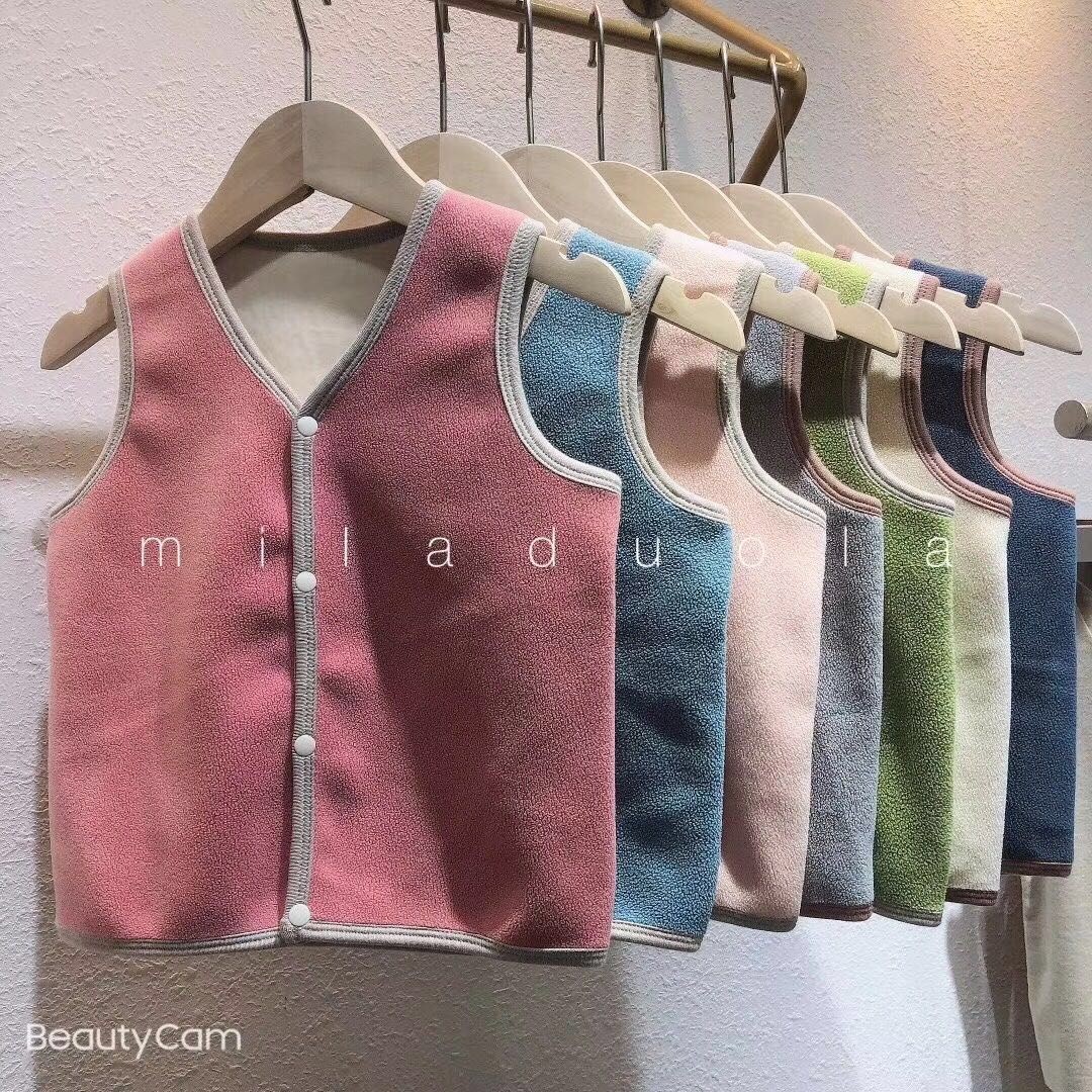 哆拉男女糖果色保暖柔软纽扣背心