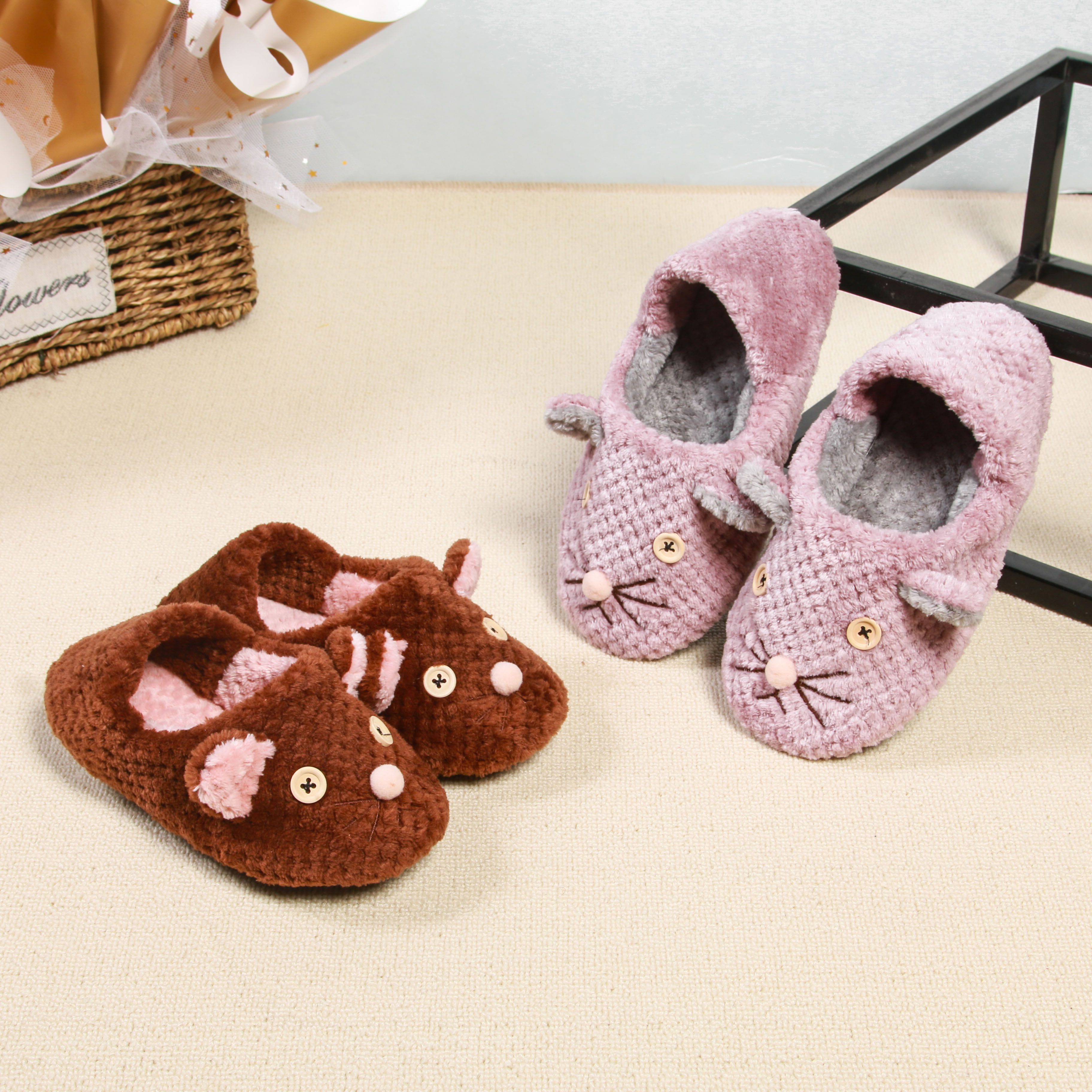 秋冬季儿童拖鞋满头毛毛绒男女小童防滑家居卡通包头全包跟棉拖鞋