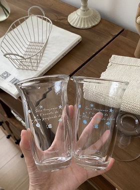 中古风蓝色海洋小贝壳果汁杯复古小众美式咖啡杯设计感喝水杯子