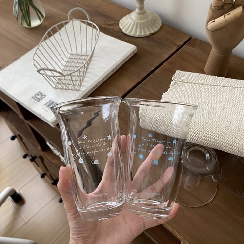 中古风蓝色海洋小贝壳果汁杯复古小众美式咖啡杯设计感喝水杯子