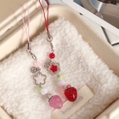 自制甜心草莓手机链粉色水果手机挂件少女心可爱耳机盒挂件饰品