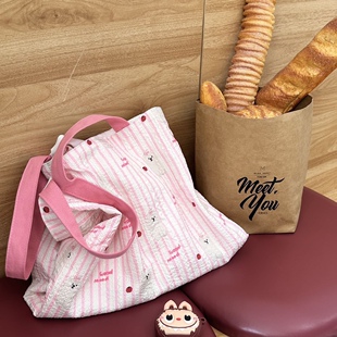 ins泡泡纹理小狗单肩包大容量旅行托特包包帆布包电脑书本收纳袋