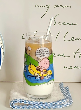 中古风史努比玻璃杯高颜值划船查理果汁咖啡杯耐高温礼物喝水杯子