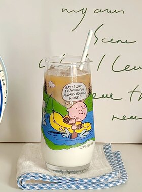 中古风史努比玻璃杯高颜值划船查理果汁咖啡杯耐高温礼物喝水杯子