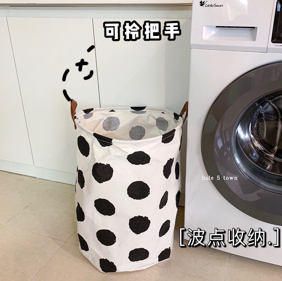 ins圆点黑白家居脏衣篓收纳桶防水棉麻波点收纳框奶牛手提收纳袋,收纳整理,脏衣篮,淘宝优惠券,粉丝福利购,淘宝优惠卷