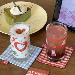 中古风爱心kt樱桃米菲玻璃杯卡通猫咪兔子烧酒杯牛奶杯礼物杯子