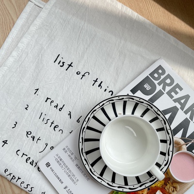 韩式ins风黑字list背景布手写英文餐垫生活清单美食摆拍装饰餐布