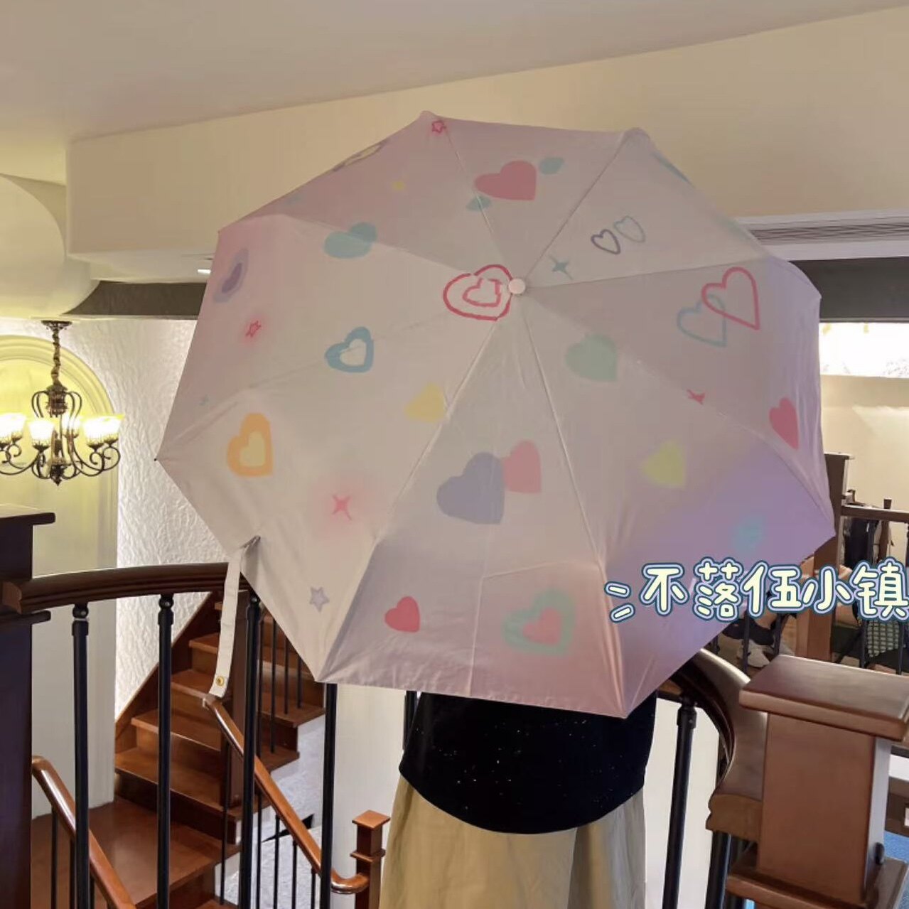 原创设计梦幻爱心晴雨伞两用小众高颜值可爱便携防晒女生木柄伞图片