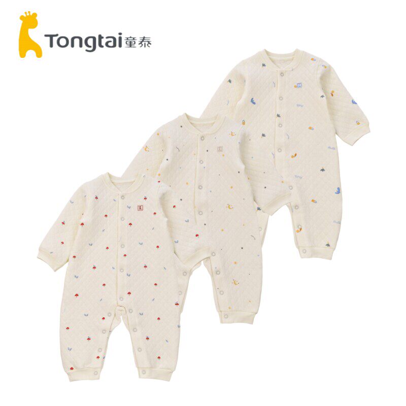 童泰秋冬1-2岁婴幼儿男女宝宝衣服加厚闭裆哈衣保暖立领连体衣