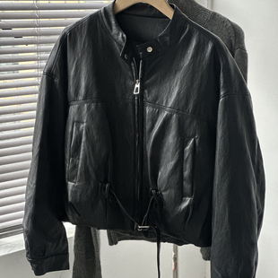 欧货女时尚 上衣小个子夹克 设计感拉链软糯加羽绒皮衣外套显瘦短款