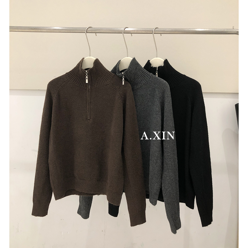 2024秋冬半拉链高领纯色毛衣