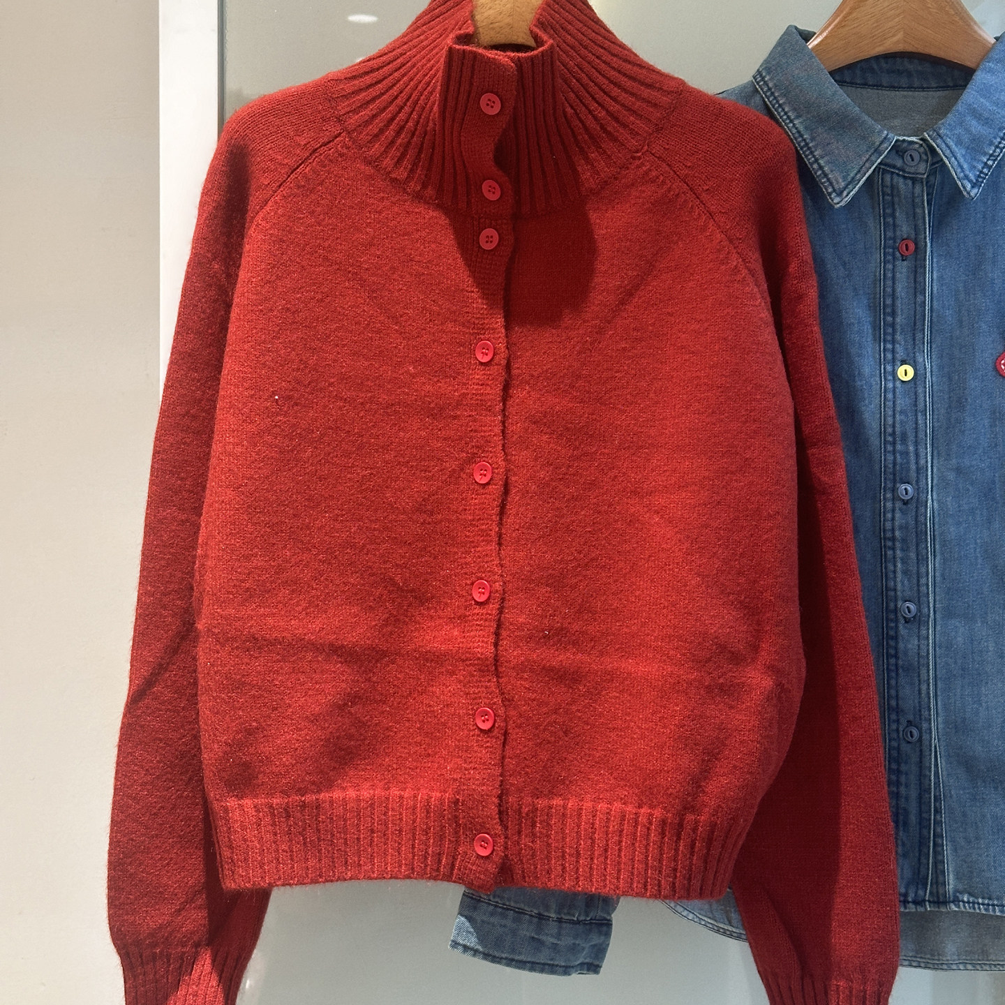 【新年大红色毛衣】韩版简约舒适好穿高领针织开衫女洋气百搭上衣