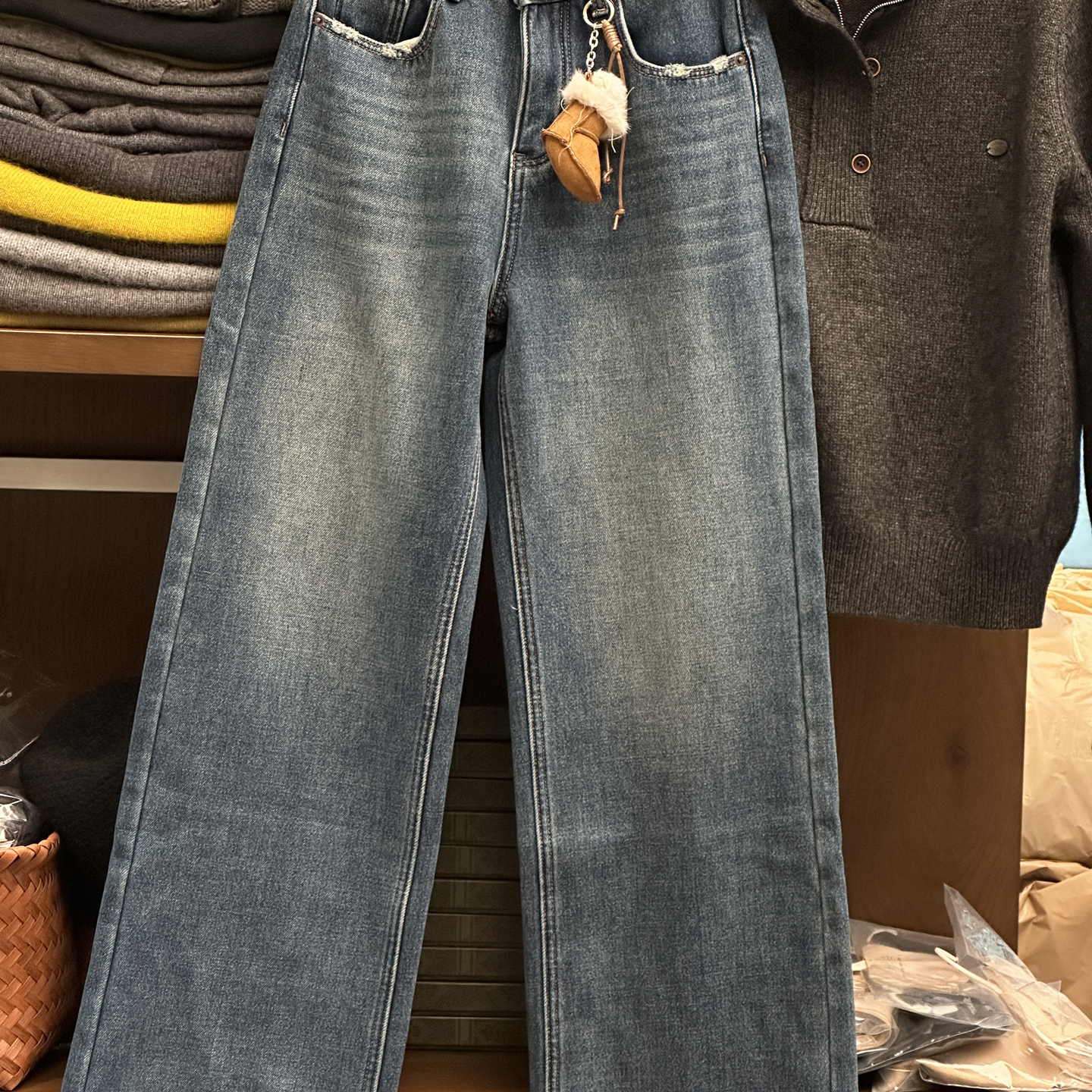 【发热加绒牛仔裤】百搭窄版阔腿裤复古水洗冬季女直筒长裤子洋气