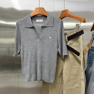 羊毛针织衫 百搭显瘦短袖 女翻领显瘦上衣潮 时尚 欧货抗起球早秋新款