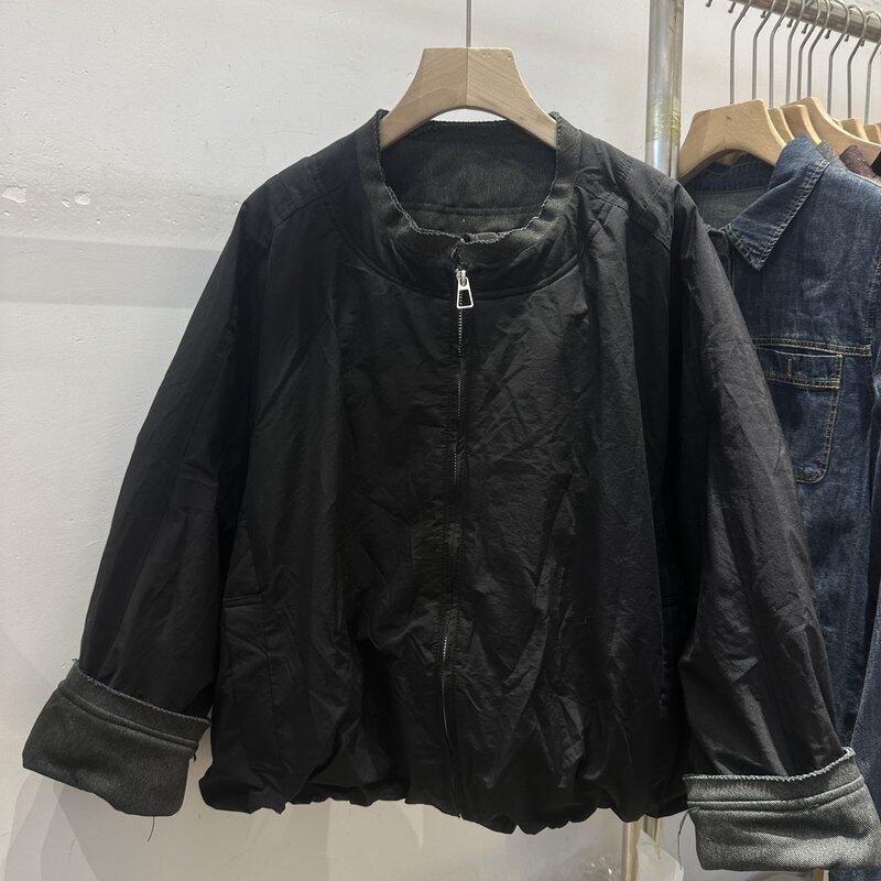 秋冬圆领拉链短款羽绒服女翻边袖口宽松轻便保暖外套百搭气质新款