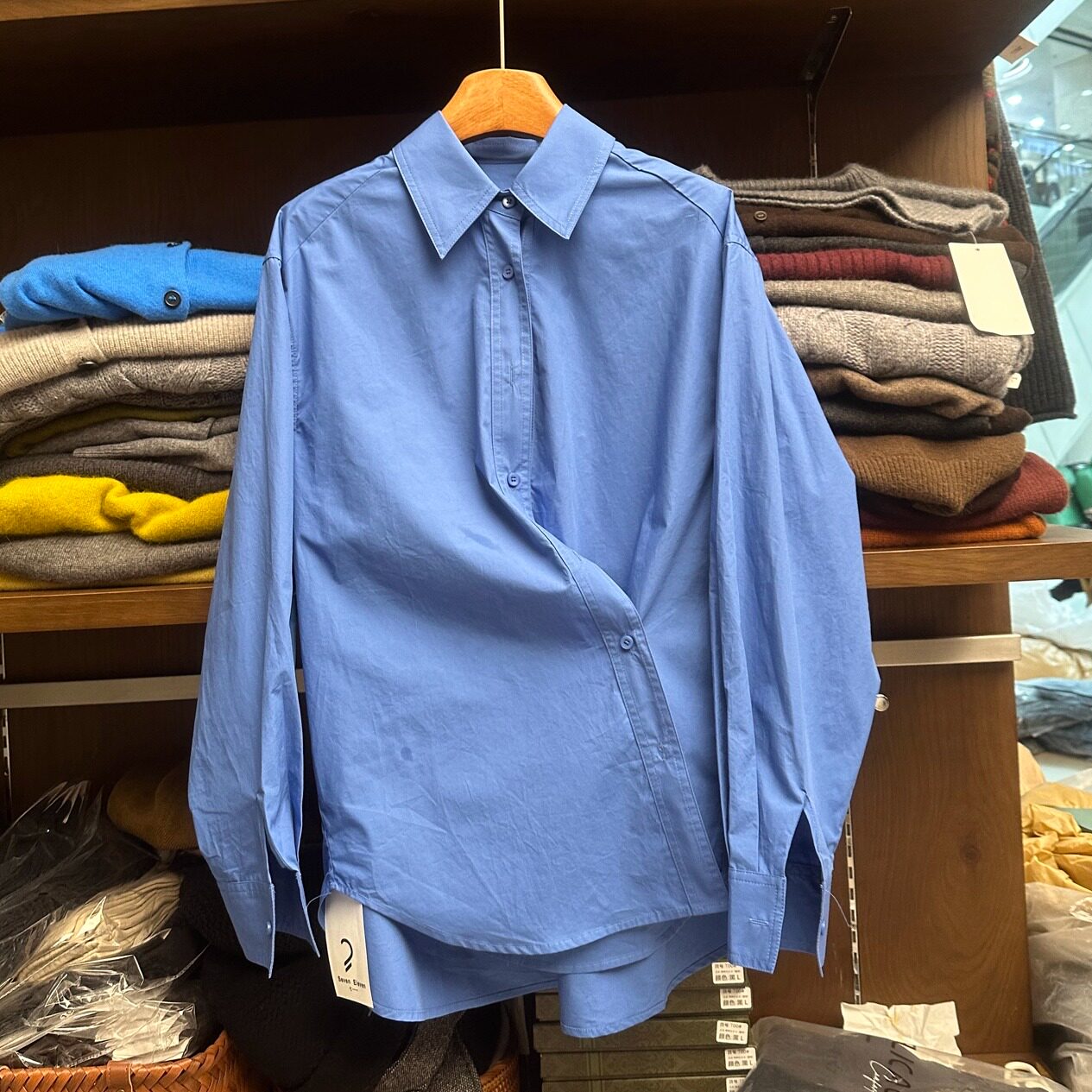 【设计感蓝色衬衣】欧货潮流洋气宽松衬衣中长款多穿纯棉女上衣潮