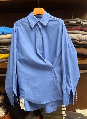 【设计感蓝色衬衣】欧货潮流洋气宽松衬衣中长款多穿纯棉女上衣潮