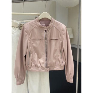 气质高端小个子上衣 新款 皮衣时尚 欧货立领拉链PU短外套女2025春季