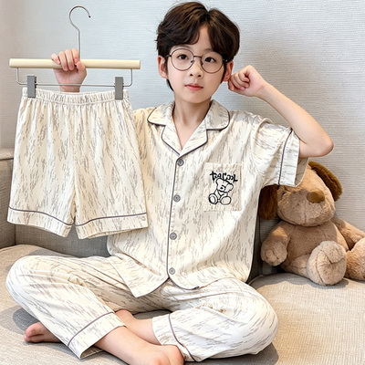 儿童睡衣男孩2026新款云朵棉短袖中大童夏季薄款男童三件套可外穿 — 7