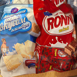 俄罗斯进口康吉KONTI罗尼冰淇淋牛奶巧克力威化饼干大奶牛380g