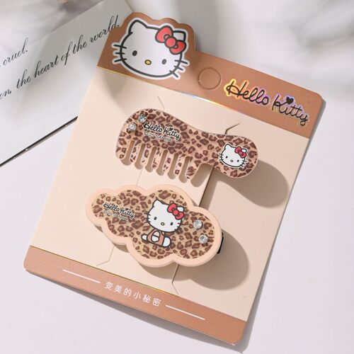 三丽鸥正品Hellokitty发饰豹纹儿童发夹可爱凯蒂猫发箍成人抓夹