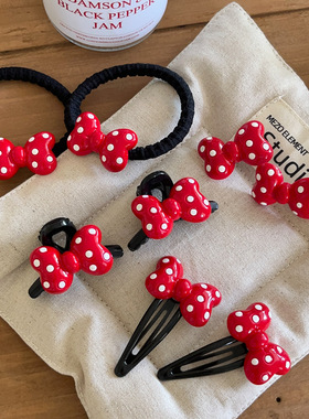 韩版红色波点蝴蝶结抓夹发绳可爱甜美少女刘海夹BB夹发卡边夹发饰