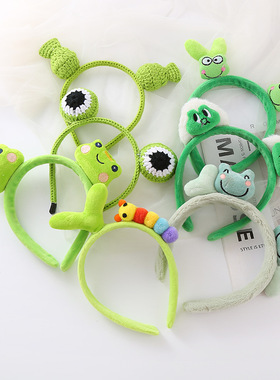 可爱卡通毛毛虫花朵发箍绿色豆芽小花搞怪头箍化妆压发发卡头饰女