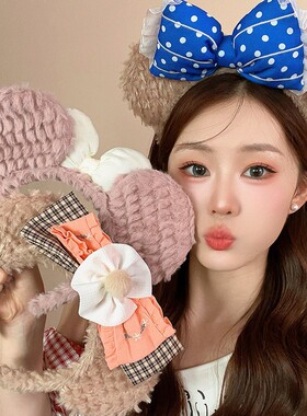 可爱卡通毛绒迪士尼乐园发箍新款搞怪雪莉玫头箍拍照道具发卡洗脸